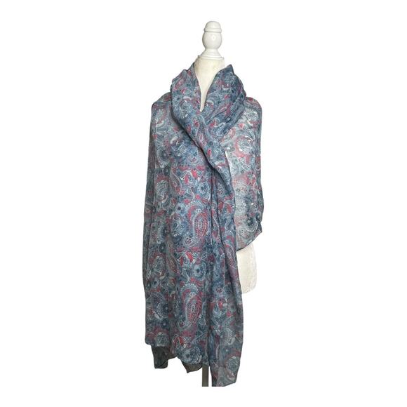 Light Blue Paisley Print Lightweight Fashion Scarf Shawl Wrap - Picture 4 of 4